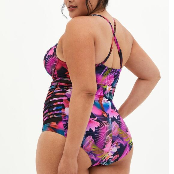 Torrid Size 2 Bra Cup D/DD One Piece Slim Fix Underwire Padded Tropical Swimsuit - Picture 4 of 4